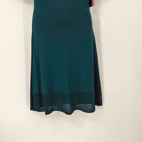 NWT Nanette Lepore M Teal Blue Green Perforated Sweater Dress Demure Holiday - Picture 4 of 16